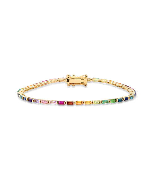 Rainbow Baguette Tennis Bracelet - Yellow Gold